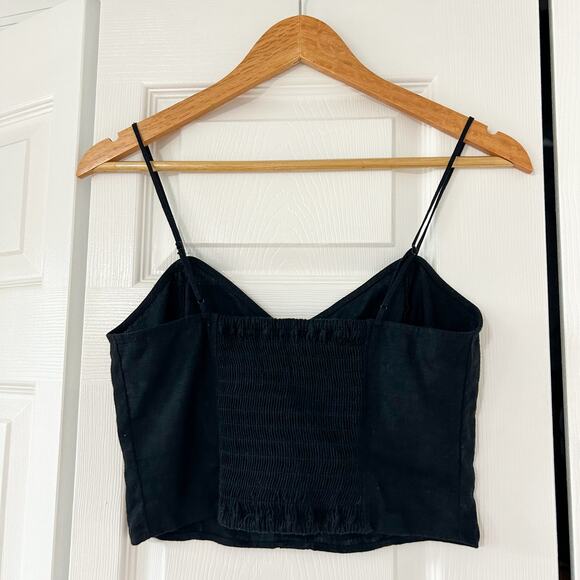 NWT Express Black Linen Blend Button Front Crop Top Women’s Size Small - Picture 2 of 5